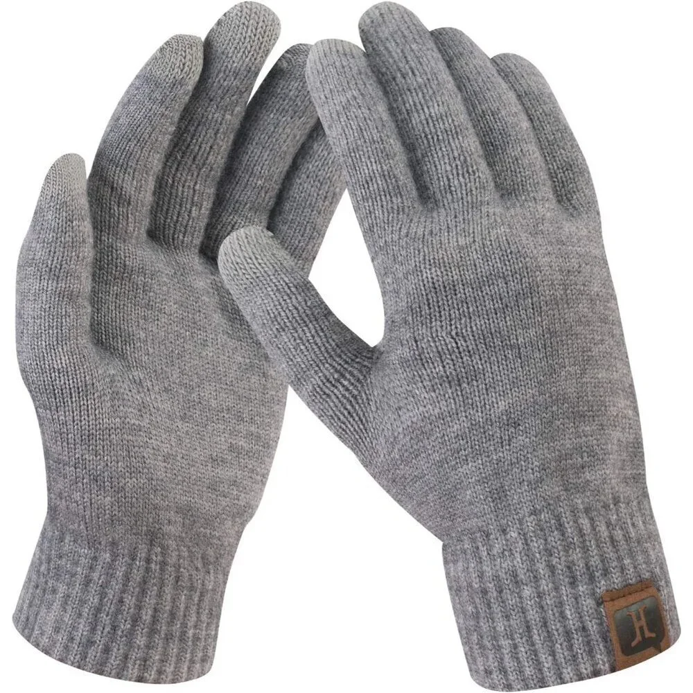 Women's Grey Winter Touchscreen Wool Magic Warm Knit Fleece Lined Gloves